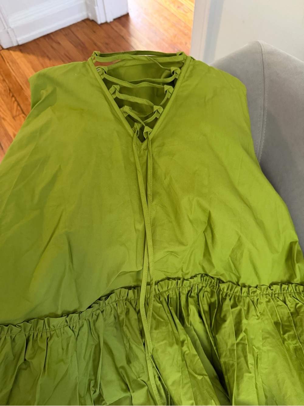 Hanifa Olive Green Tiered Maxi Skirt and crop - Picture 5 of 7